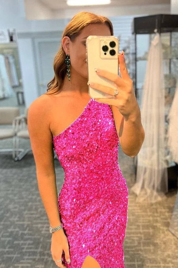 Vestidos de fiesta de sirena con lentejuelas, un solo hombro y espalda descubierta, estilo vestido de noche