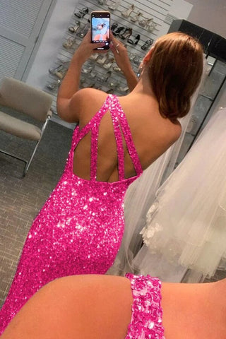 Robe de bal sirène à sequins, dos nu asymétrique, robe de soirée