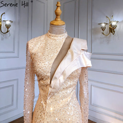 Gold Asymmetrical Cocktail Party Gowns 2025 Beaded Pearl Sexy Luxury For Women Party LA71399