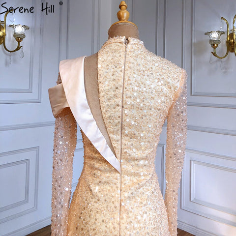 Gold Asymmetrical Cocktail Party Gowns 2025 Beaded Pearl Sexy Luxury For Women Party LA71399
