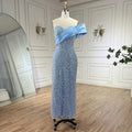 Vestido de noche de sirena azul árabe de un solo hombro, vestido de lujo con cuentas para fiesta de mujer LA72370 