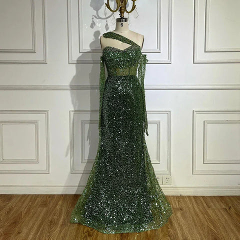 Robe de soirée sirène asymétrique couleur chair, élégante et luxueuse, avec perles, pour femme, modèle 2025, LA72365 
