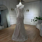 Vestido de noche sirena de un solo hombro color nude árabe 2025, elegante y lujoso, con cuentas, para fiestas de mujer LA72365 
