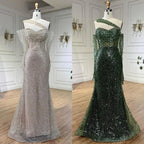 Vestido de noche sirena de un solo hombro color nude árabe 2025, elegante y lujoso, con cuentas, para fiestas de mujer LA72365 