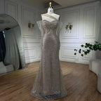 Vestido de noche sirena de un solo hombro color nude árabe 2025, elegante y lujoso, con cuentas, para fiestas de mujer LA72365 