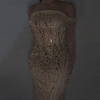 Vestidos de noche de lujo estilo sirena con cuentas doradas, estilo Dubai, para mujer, modelo LA72404 (2025) 