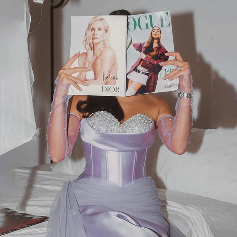 Robe de soirée de luxe en satin violet Arabia, bustier, coupe trapèze, avec gants, perles, pour mariage, LA72436, 2025 