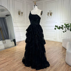 Vestido de fiesta de lujo árabe negro elegante de un solo hombro con volantes y corte en A para mujer LA72632 