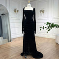 Vestido de noche de lujo estilo sirena, de terciopelo negro árabe con guantes, estilo Dubái, para mujer, ideal para bodas y fiestas (LA72530) 