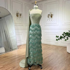 Vestido de noche largo de sirena azul árabe hasta el tobillo con capa y cuentas, de lujo, para mujer, ideal para bodas y fiestas (LA72435) 