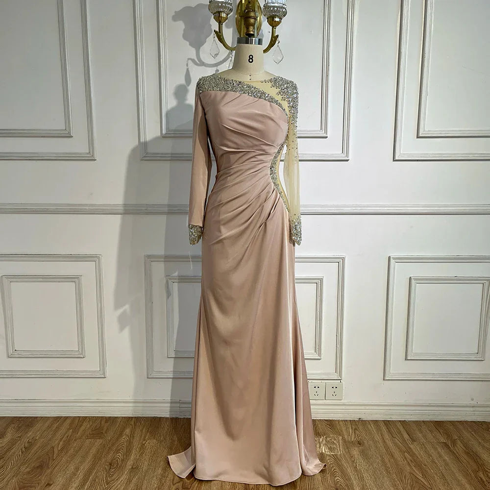 Vestido de noche sirena blanco de satén azul árabe 2025, elegante con cuentas para mujer, ideal para bodas y fiestas (LA71152) 