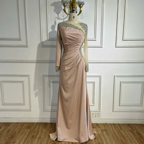 Robe de soirée sirène en satin bleu arabe, élégante, blanche, avec perles, pour femme, tenue de mariage, LA71152, 2025 