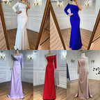 Vestido de noche sirena blanco de satén azul árabe 2025, elegante con cuentas para mujer, ideal para bodas y fiestas (LA71152) 