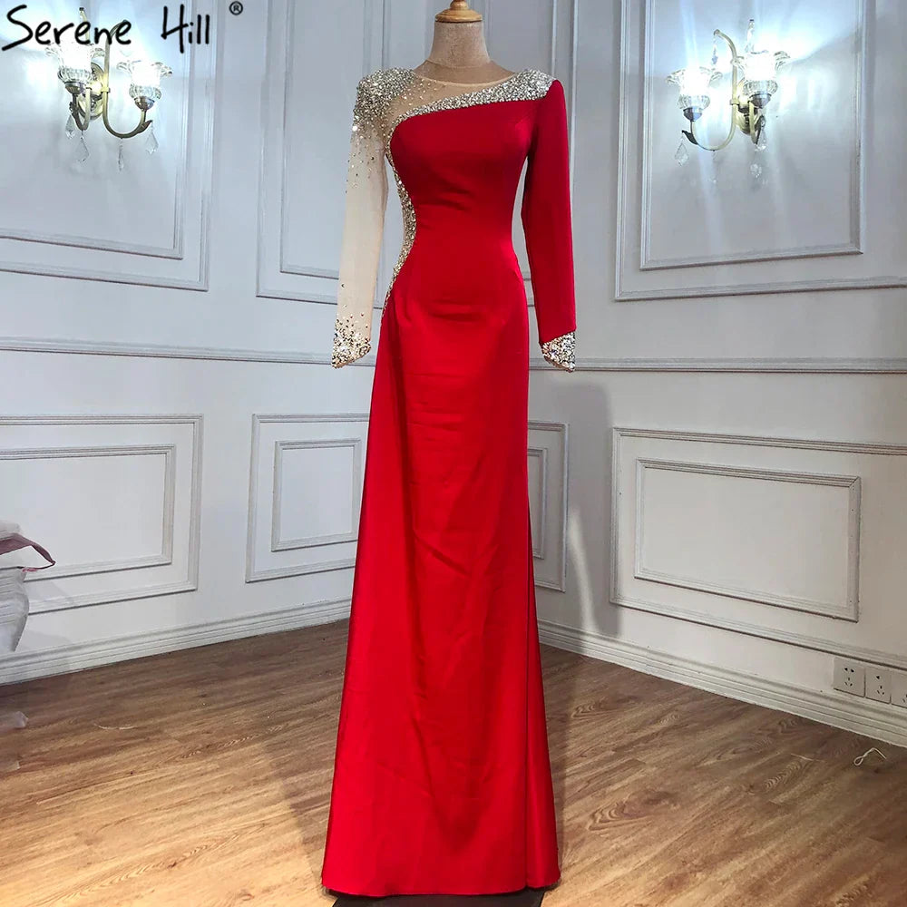 Vestido de noche sirena blanco de satén azul árabe 2025, elegante con cuentas para mujer, ideal para bodas y fiestas (LA71152) 