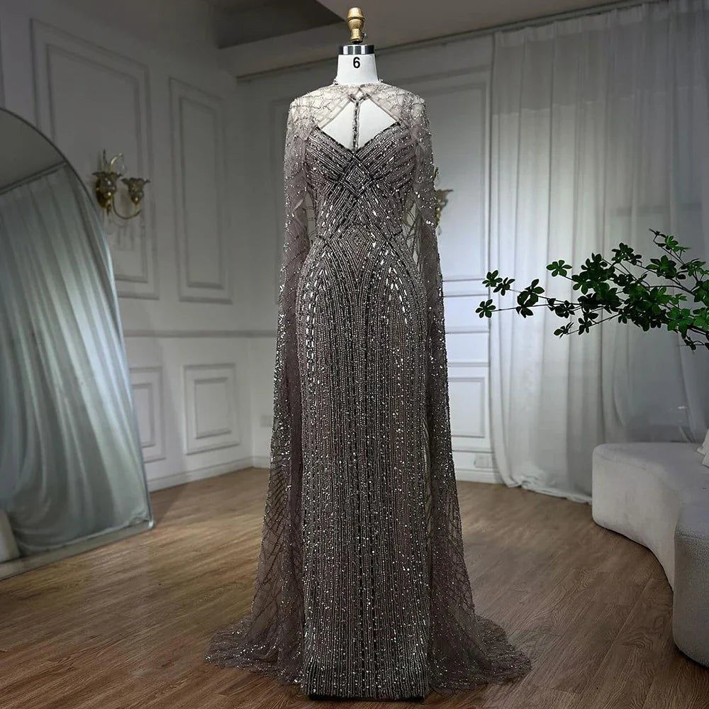 Vestido de noche largo de sirena color caramelo árabe con cuentas, estilo Dubai, para mujer, ideal para bodas y fiestas (LA72053B) 