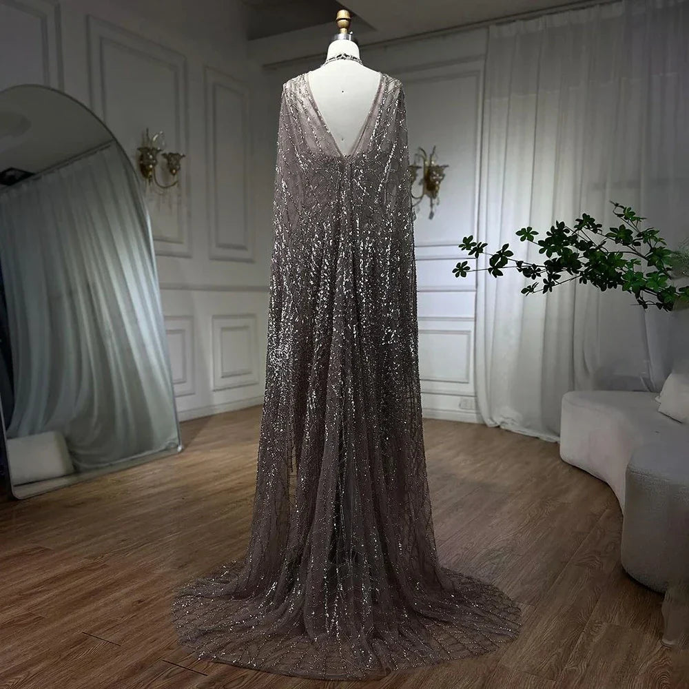 Vestido de noche largo de sirena color caramelo árabe con cuentas, estilo Dubai, para mujer, ideal para bodas y fiestas (LA72053B) 
