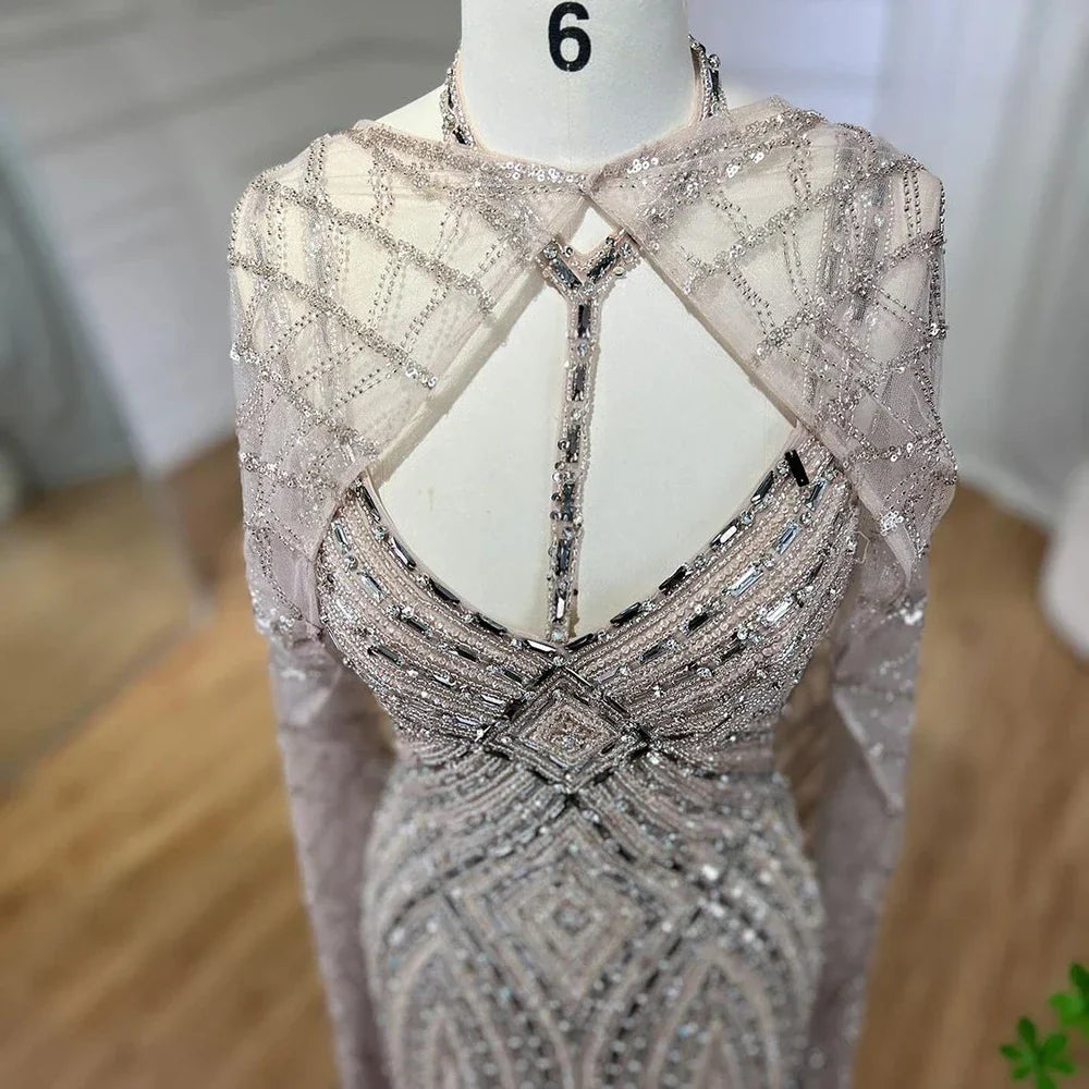 Vestido de noche largo de sirena color caramelo árabe con cuentas, estilo Dubai, para mujer, ideal para bodas y fiestas (LA72053B) 