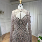 Vestido de noche largo de sirena color caramelo árabe con cuentas, estilo Dubai, para mujer, ideal para bodas y fiestas (LA72053B) 