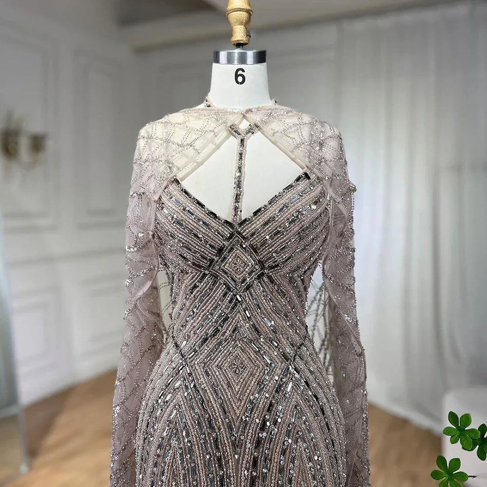 Vestido de noche largo de sirena color caramelo árabe con cuentas, estilo Dubai, para mujer, ideal para bodas y fiestas (LA72053B) 