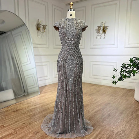 Luxury Designer Dubai Silver Nude Arabic Evening Dresses LA72344