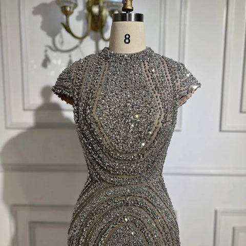 Luxury Designer Dubai Silver Nude Arabic Evening Dresses LA72344