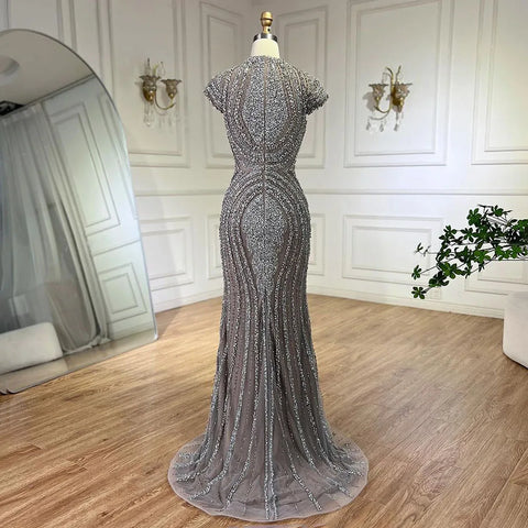 Luxury Designer Dubai Silver Nude Arabic Evening Dresses LA72344