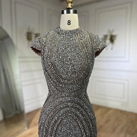 Luxury Designer Dubai Silver Nude Arabic Evening Dresses LA72344