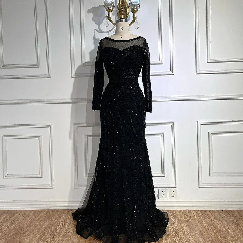 Vestido de noche de lujo estilo sirena negro, elegante y árabe, estilo Dubai, color púrpura, para mujer, modelo LA72656 (2025) 