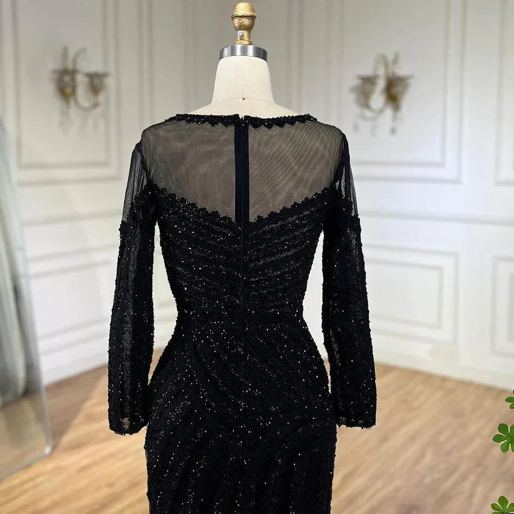 Vestido de noche de lujo estilo sirena negro, elegante y árabe, estilo Dubai, color púrpura, para mujer, modelo LA72656 (2025) 
