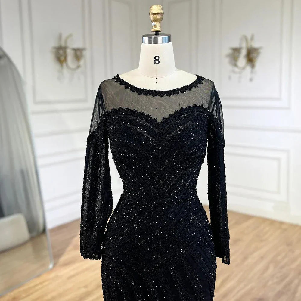 Vestido de noche de lujo estilo sirena negro, elegante y árabe, estilo Dubai, color púrpura, para mujer, modelo LA72656 (2025) 