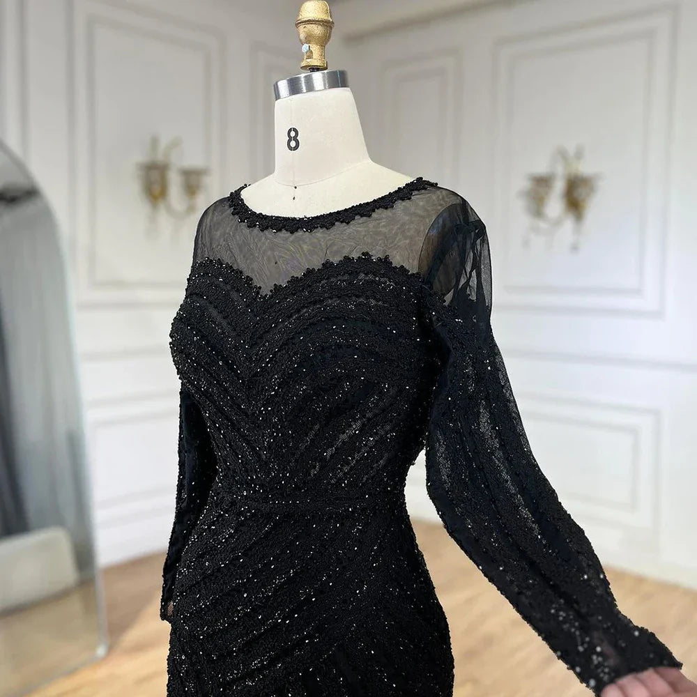 Vestido de noche de lujo estilo sirena negro, elegante y árabe, estilo Dubai, color púrpura, para mujer, modelo LA72656 (2025) 