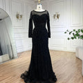 Vestido de noche de lujo estilo sirena negro, elegante y árabe, estilo Dubai, color púrpura, para mujer, modelo LA72656 (2025) 