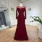 Vestido de noche de lujo estilo sirena negro, elegante y árabe, estilo Dubai, color púrpura, para mujer, modelo LA72656 (2025) 