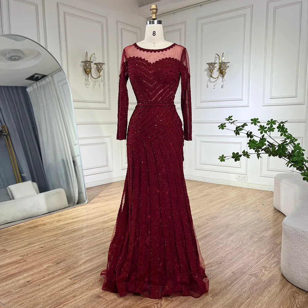 Vestido de noche de lujo estilo sirena negro, elegante y árabe, estilo Dubai, color púrpura, para mujer, modelo LA72656 (2025) 