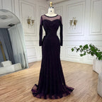 Vestido de noche de lujo estilo sirena negro, elegante y árabe, estilo Dubai, color púrpura, para mujer, modelo LA72656 (2025) 