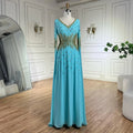 Vestido de noche de sirena con mangas tipo capa azul elegante árabe 2025, con cuentas, para bodas y fiestas de mujeres LA72609 