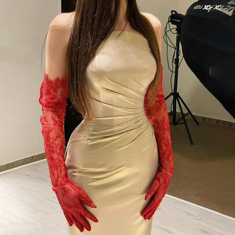 Robe de soirée élégante style sirène dorée, sans bretelles, style Dubaï, pour femmes, LA72670, 2025 