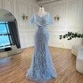 Vestido de noche de lujo estilo sirena gris, elegante y árabe, de Dubái, con plumas y cuentas, para fiestas de mujer LA71323A 