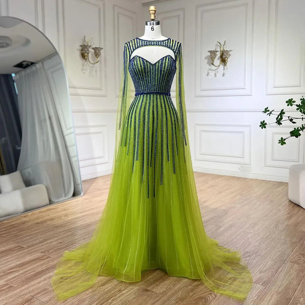 Vestido de noche largo estilo árabe fucsia con mangas capa, corte en A y cuentas, estilo celebridades, ideal para bodas y fiestas (LA72433) 
