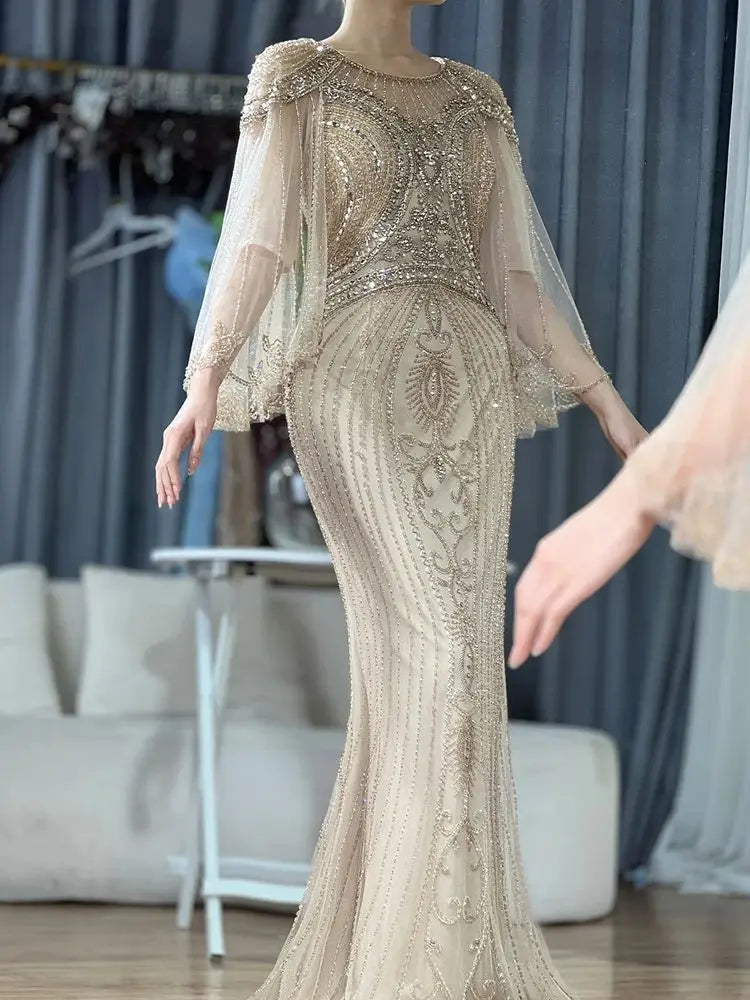 Vestidos de noche largos de sirena elegantes con cuentas doradas árabes para ocasiones formales LA72749 