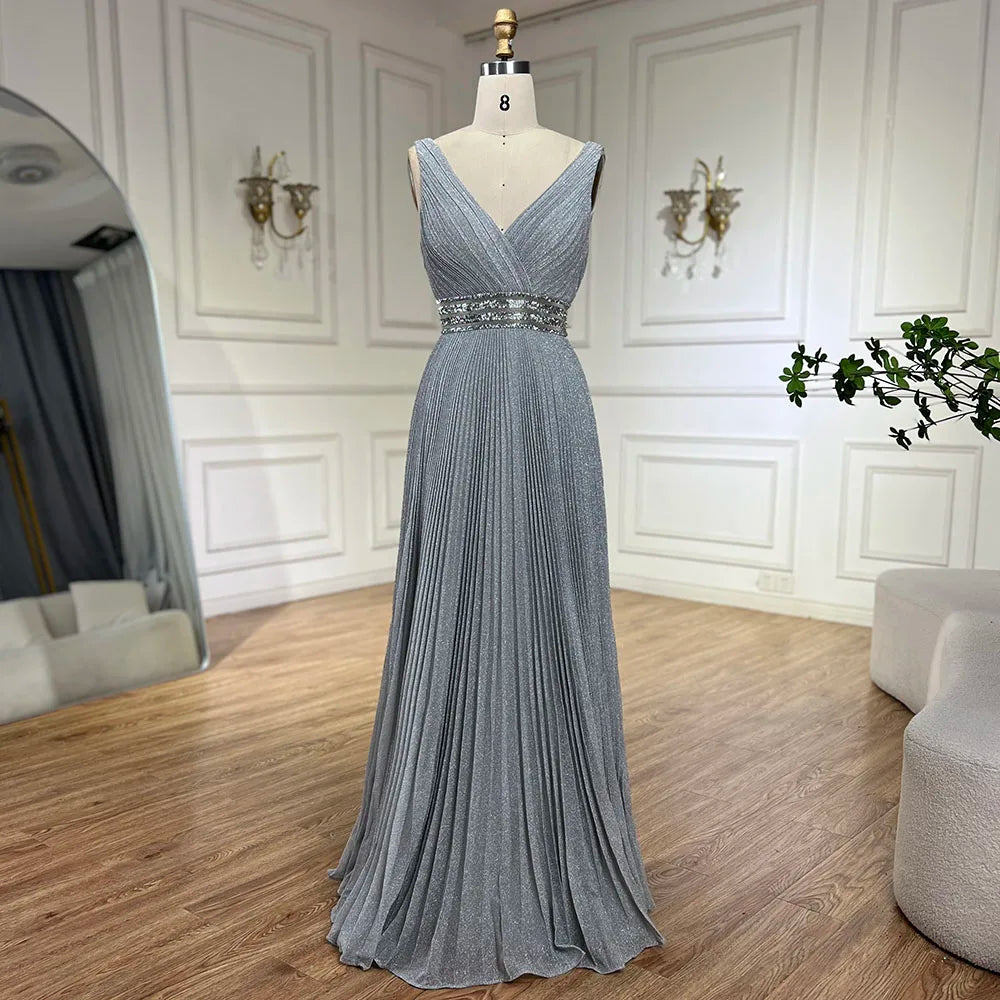 Vestido de noche de lujo estilo sirena gris árabe con tirantes finos para bodas y fiestas de mujeres LA72628 