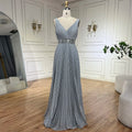 Vestido de noche de lujo estilo sirena gris árabe con tirantes finos para bodas y fiestas de mujeres LA72628 