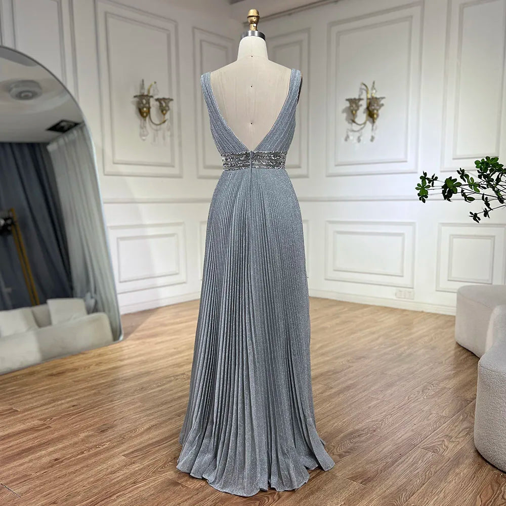 Vestido de noche de lujo estilo sirena gris árabe con tirantes finos para bodas y fiestas de mujeres LA72628 
