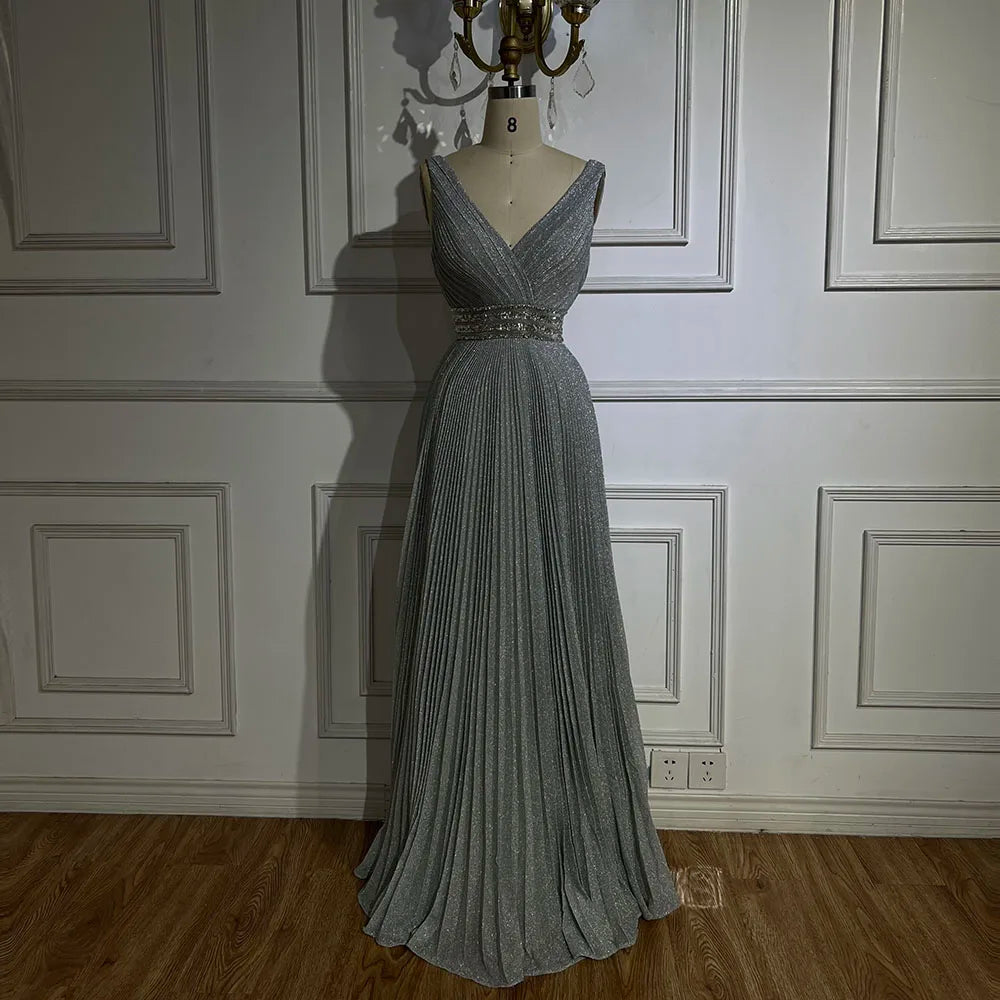 Vestido de noche de lujo estilo sirena gris árabe con tirantes finos para bodas y fiestas de mujeres LA72628 