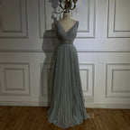 Vestido de noche de lujo estilo sirena gris árabe con tirantes finos para bodas y fiestas de mujeres LA72628 