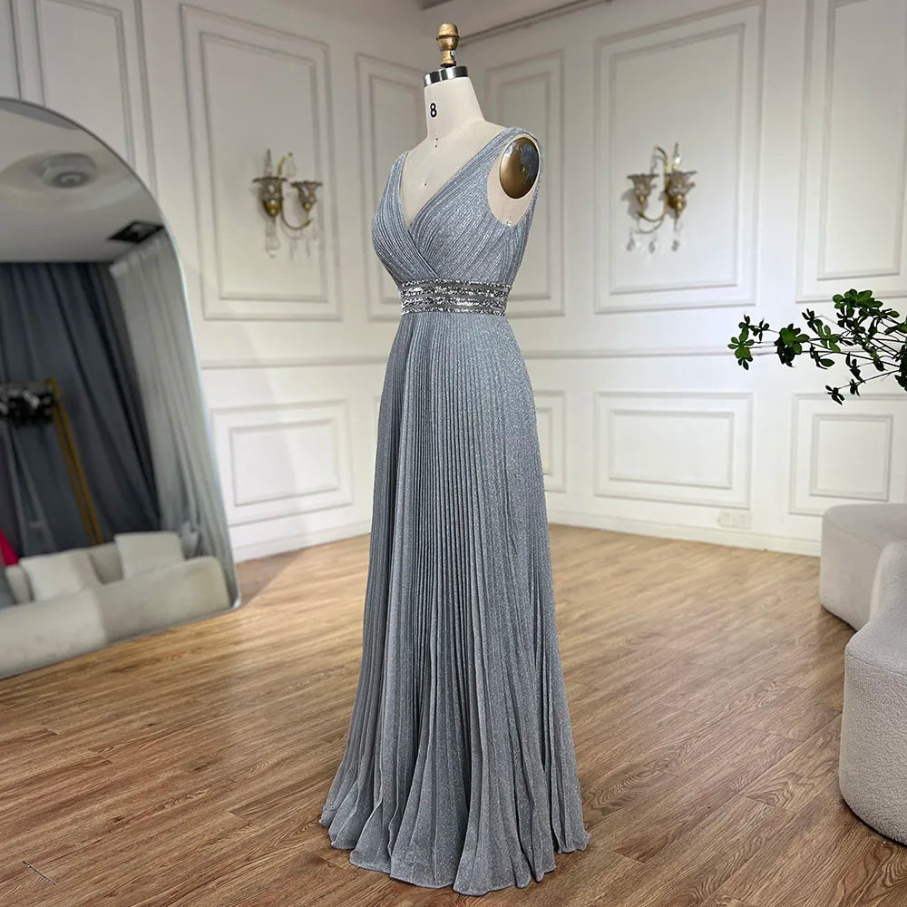 Vestido de noche de lujo estilo sirena gris árabe con tirantes finos para bodas y fiestas de mujeres LA72628 