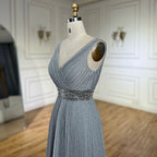Vestido de noche de lujo estilo sirena gris árabe con tirantes finos para bodas y fiestas de mujeres LA72628 