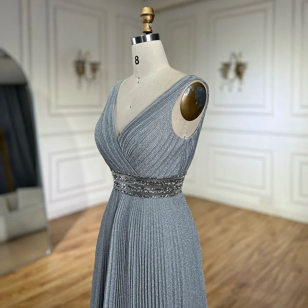 Vestido de noche de lujo estilo sirena gris árabe con tirantes finos para bodas y fiestas de mujeres LA72628 
