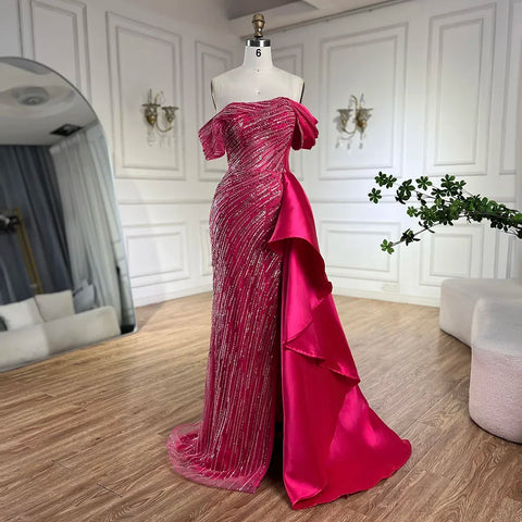 Robe de soirée longue de luxe style sirène verte arabe 2025, avec perles et fente, pour mariage, LA72633 