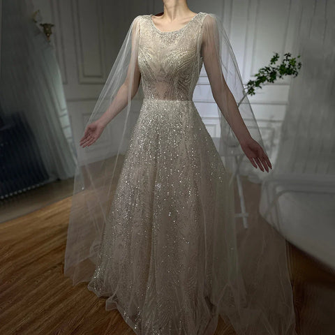 Robe de soirée longue élégante style arabe lilas, coupe trapèze, avec manches cape et perles, pour une occasion formelle, LA72744, 2025 